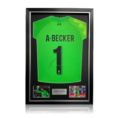 Alisson Becker Hand Signed Liverpool Goalkeepers Shirt In Deluxe Classic Frame