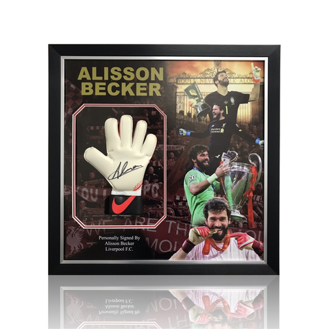 Alisson Becker Hand Signed White/Pink Nike Vapour Grip3 Goalkeepers Glove In Deluxe Montage Framing