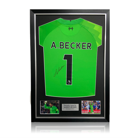 Alisson Becker Hand Signed Liverpool Goalkeepers Shirt In Deluxe Classic Frame