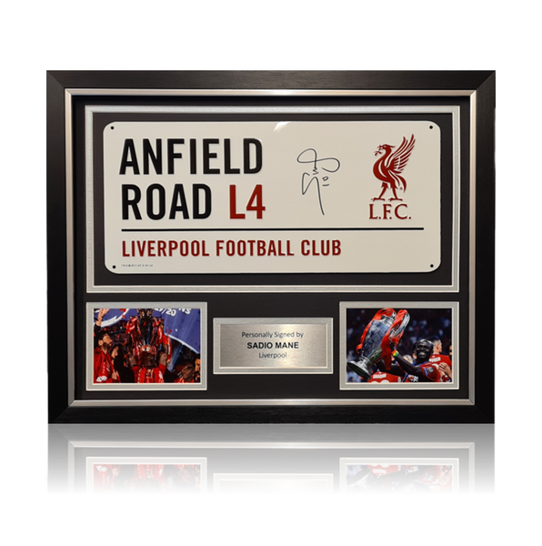 Sadio Mane Hand Signed Anfield Road Sign In Deluxe Classic Frame AAA