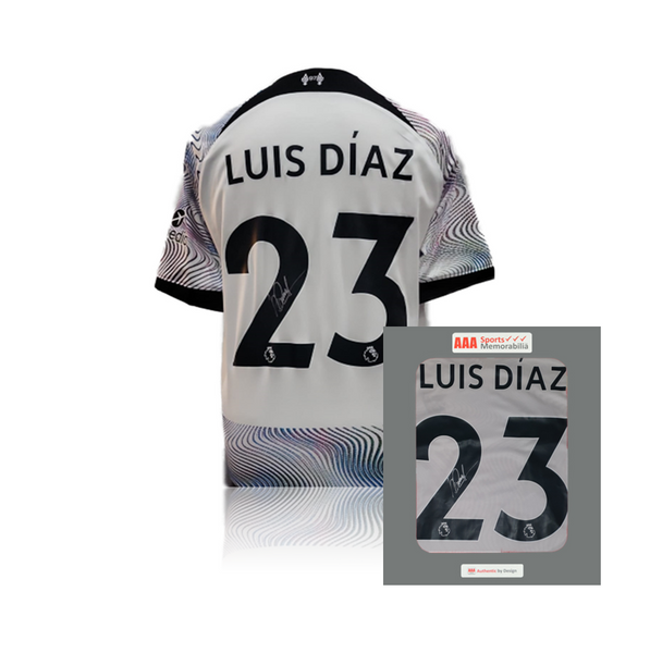 Luis Diaz Hand Signed Liverpool 2022 23 Away Shirt Aaa Sports Memorabilia 8521