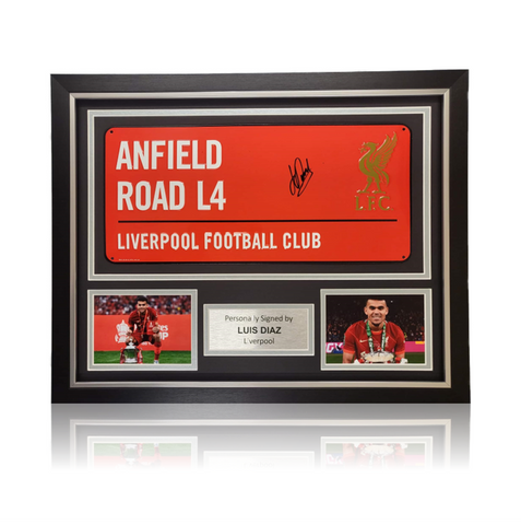 Luis Diaz Hand Signed RED Anfield Road Sign In Deluxe Classic Frame