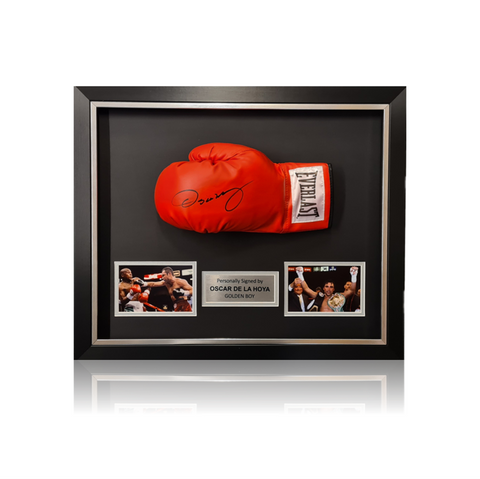 Oscar De La Hoya Signed RED Everlast Boxing Glove In Dome Frame
