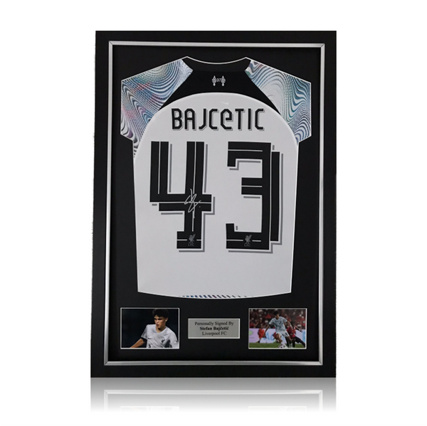 Stefan Bajcetic hand signed Liverpool 2022/23 Away Shirt in Deluxe