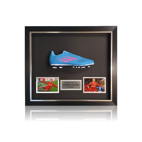 Thiago Alcantara hand signed BLUE Adidas Football Boot In Classic Dome Frame