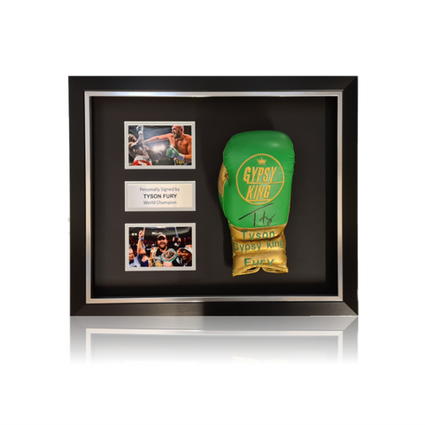 Tyson Fury Signed ‘Gypsy King’ Green/Gold Boxing Glove in Deluxe Classic Dome Frame