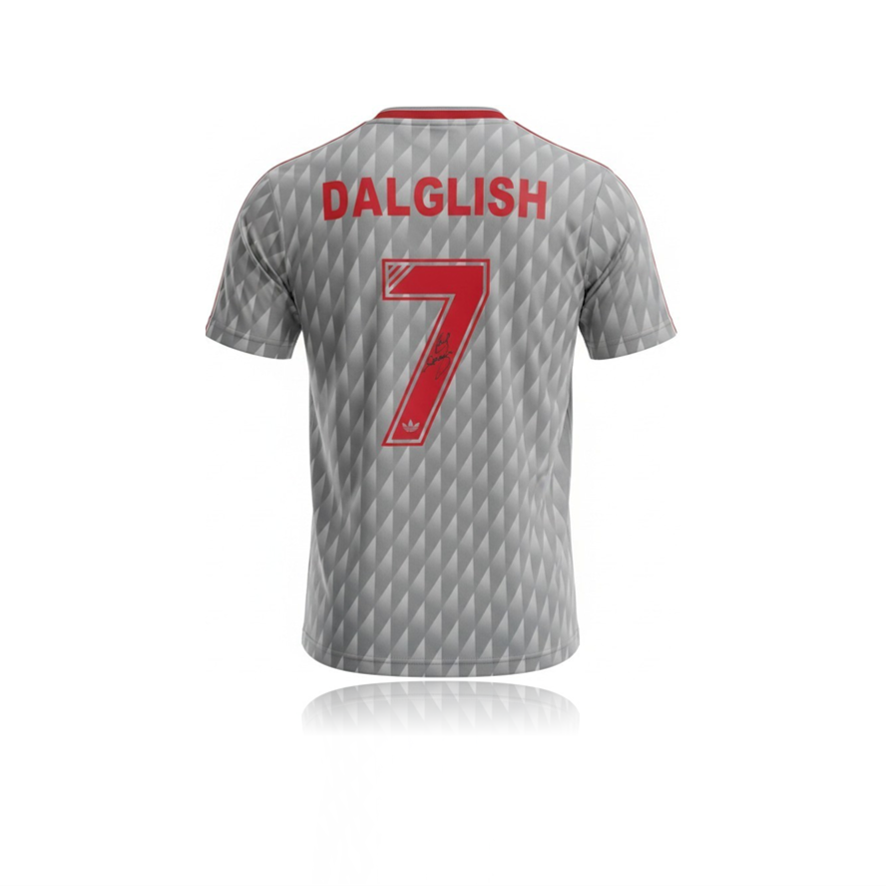 Kenny Dalglish Hand Signed 1989 Liverpool FC #7 Away Shirt in AAA Gift Box