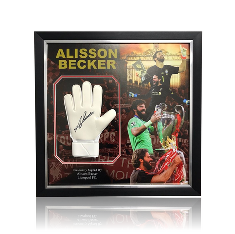 Alisson Becker Hand Signed Nike MATCH Goalkeepers Glove In Deluxe Montage Framing