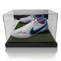 Alisson Becker Hand Signed White/Blue Nike TIEMPO Football Boot In Deluxe Acrylic Display Case