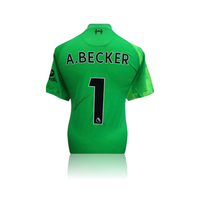 Alisson Becker Hand Signed Liverpool Green Keeper Shirt in AAA Gift Box
