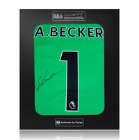 Alisson Becker Hand Signed Liverpool Green Keeper Shirt in AAA Gift Box