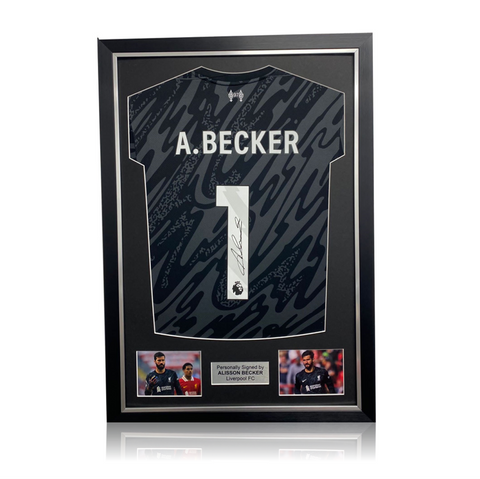 Alisson Becker Hand Signed Liverpool 2024-25 Black Keeper Shirt in Deluxe Classic Frame