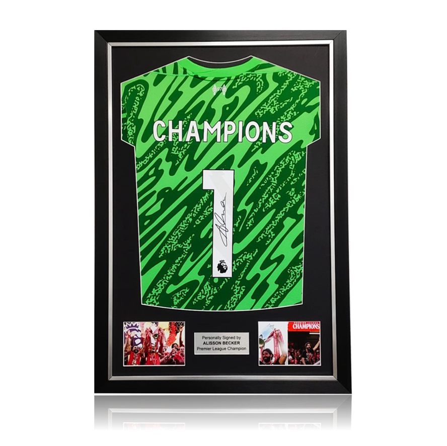 Alisson Becker Hand Signed Liverpool 2024-25 CHAMPIONS #1 Keeper Shirt in Deluxe Classic Frame