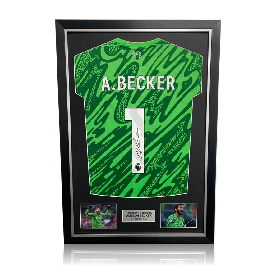 Alisson Becker Hand Signed Liverpool 2024-25 Green Keeper Shirt in Deluxe Classic Frame