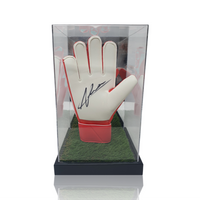 Alisson Becker Hand Signed Orange/Green Nike Match Goalkeepers Glove In Deluxe Acrylic Display Case