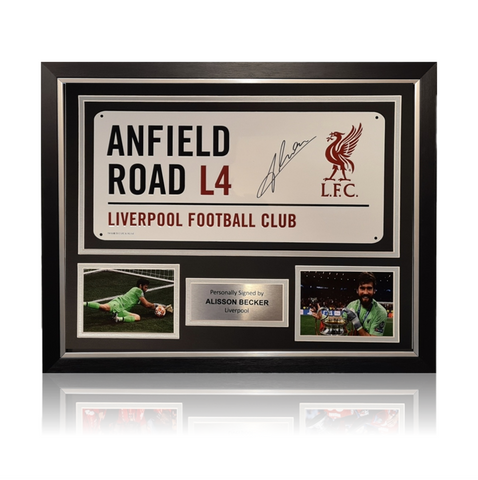 Alisson Becker Hand Signed Anfield Road Sign In Classic Frame