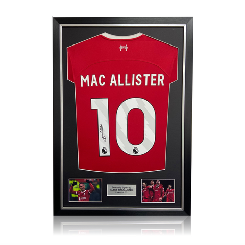 Alexis MacAllister Hand Signed Liverpool 2023-24 Home Shirt In Deluxe Classic Frame (Copy)