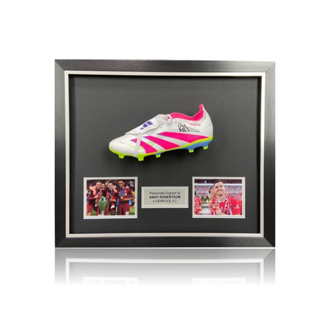Andy Robertson Hand Signed WHITE Adidas Football Boot In Deluxe Classic Dome Frame