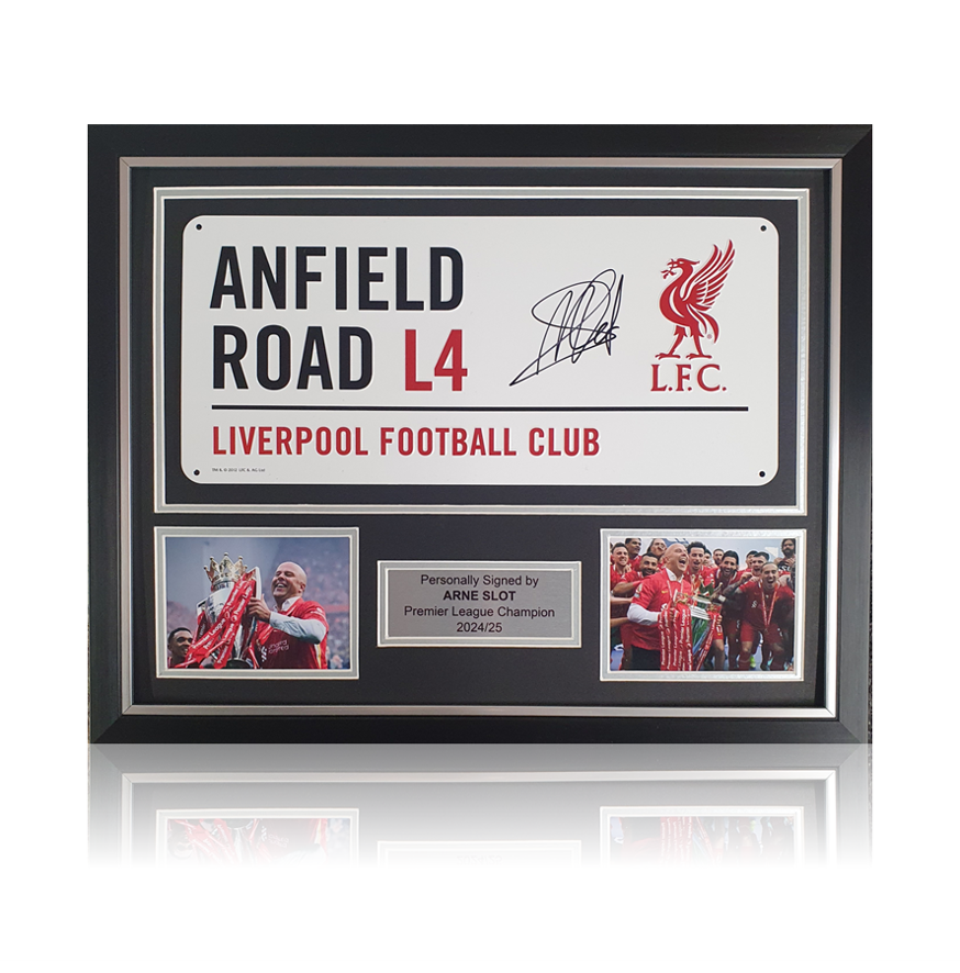 Anfield Frame Arne Slot Hand Signed ANFIELD ROAD Sign In Classic Frame – AAA Sports ...