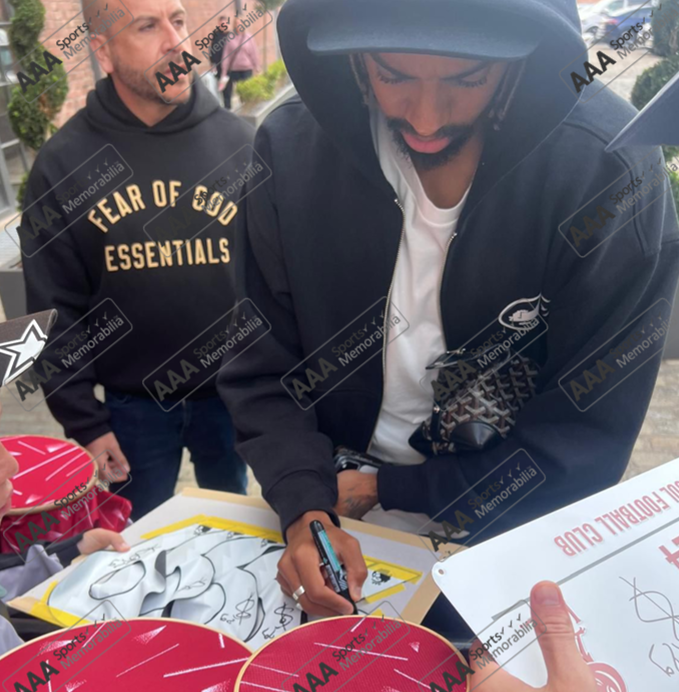 Bradley Barcola Hand Signed Anfield Road Sign