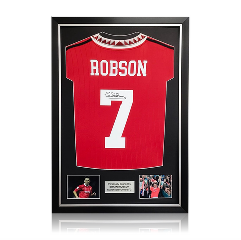 Bryan Robson Hand Signed Manchester United Home Shirt in Deluxe Classic Frame
