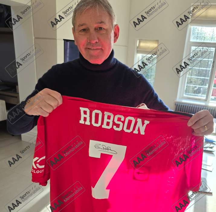 Bryan Robson Hand Signed Manchester United Home Shirt in Deluxe Classic Frame