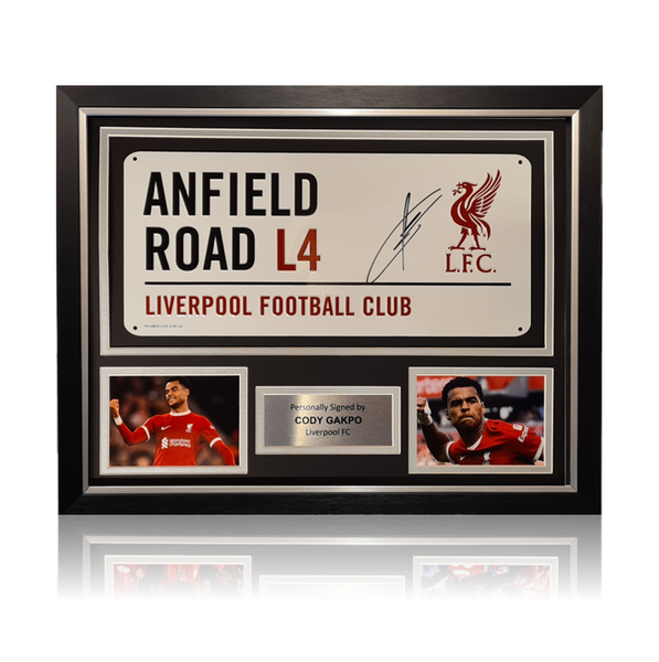 Cody Gakpo Hand Signed Anfield Road Sign In Classic Frame – AAA Sports ...