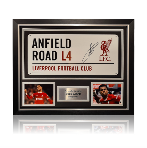 Cody Gakpo Hand Signed Anfield Road Sign In Classic Frame