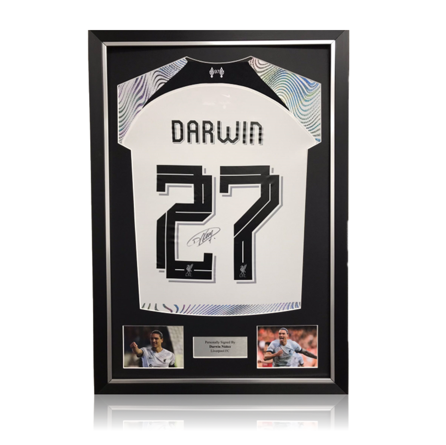 Darwin Nunez Hand Signed Liverpool 2022-23 Away Shirt in Deluxe Classic Frame