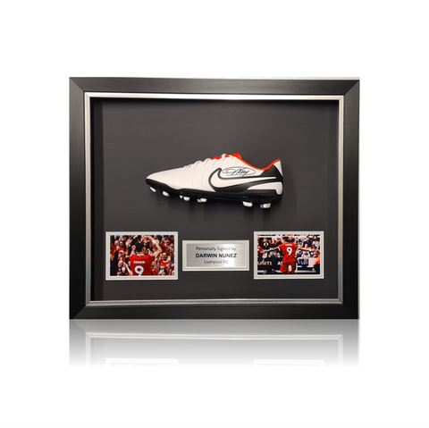 Darwin Nunez Hand Signed WHITE Nike Football Boot In Deluxe Classic Dome Frame