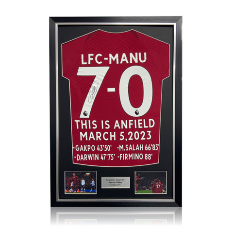 Darwin Nunez Hand Liverpool 7-0 United Game 2022-23 Home Shirt in Deluxe Classic Frame