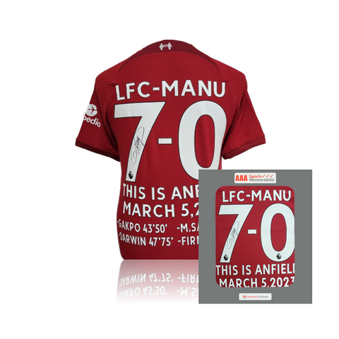 Darwin Nunez Hand Signed Liverpool 7-0 United Game 2022-23 Home Shirt in AAA Gift Box