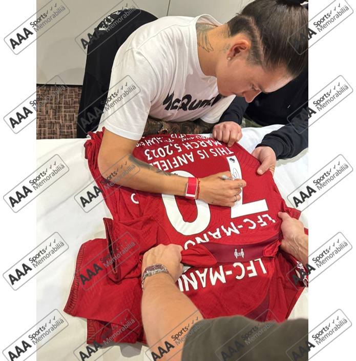 Darwin Nunez Hand Liverpool 7-0 United Game 2022-23 Home Shirt in Deluxe Classic Frame