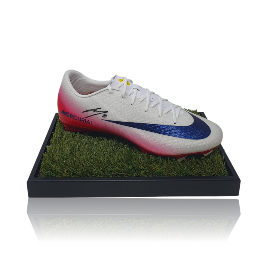 Dominik Szoboszlai Hand Signed White Nike Football Boot in Deluxe Acrylic Display Case