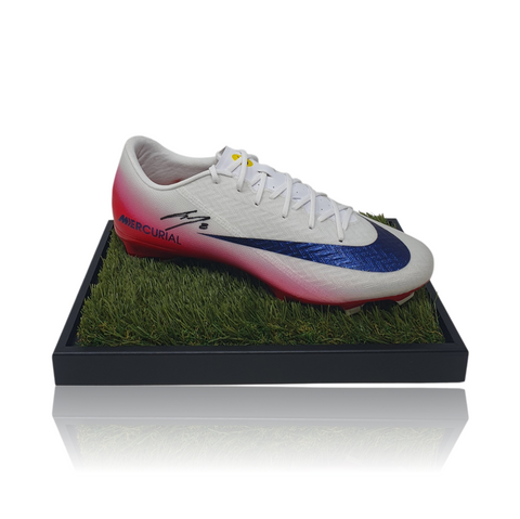 Dominik Szoboszlai Hand Signed White Nike Football Boot in Deluxe Acrylic Display Case
