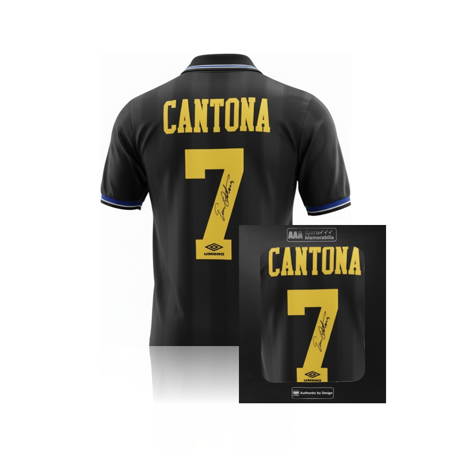 Eric Cantona Hand Signed Manchester United 1993/95 Away Shirt in AAA Gift Box