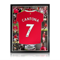 Eric Cantona Hand Signed Manchester United Home Shirt in Deluxe MONTAGE Frame