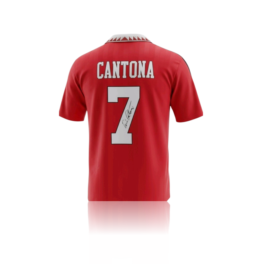 Eric Cantona Hand Signed Manchester United Home Shirt in Deluxe MONTAGE Frame
