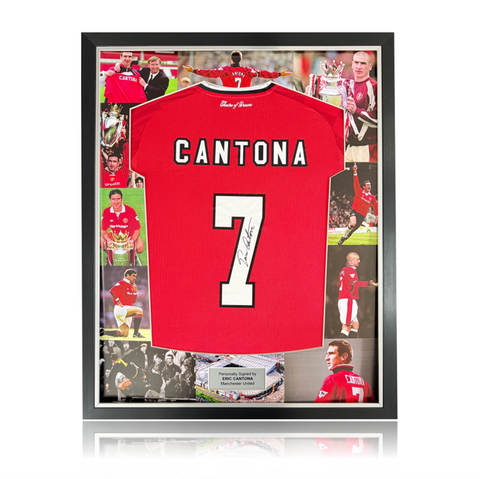 Eric Cantona Hand Signed Manchester United 2025/26 Home Shirt in Deluxe MONTAGE Frame