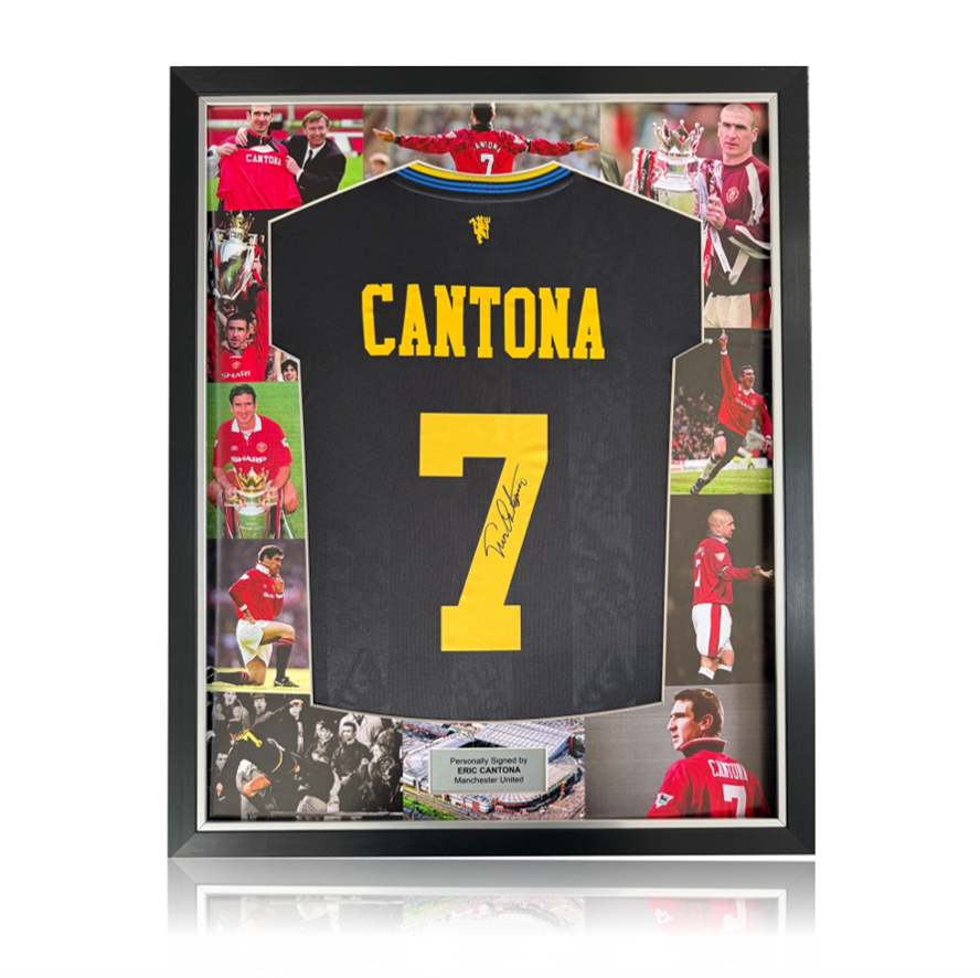 Eric Cantona Hand Signed Manchester United 2025/26 Away Shirt in Deluxe MONTAGE Frame