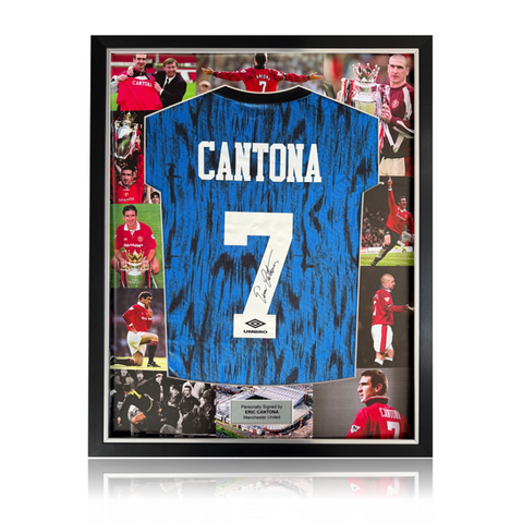 Eric Cantona Hand Signed Manchester United 1992/93 Away Shirt in Deluxe MONTAGE Frame