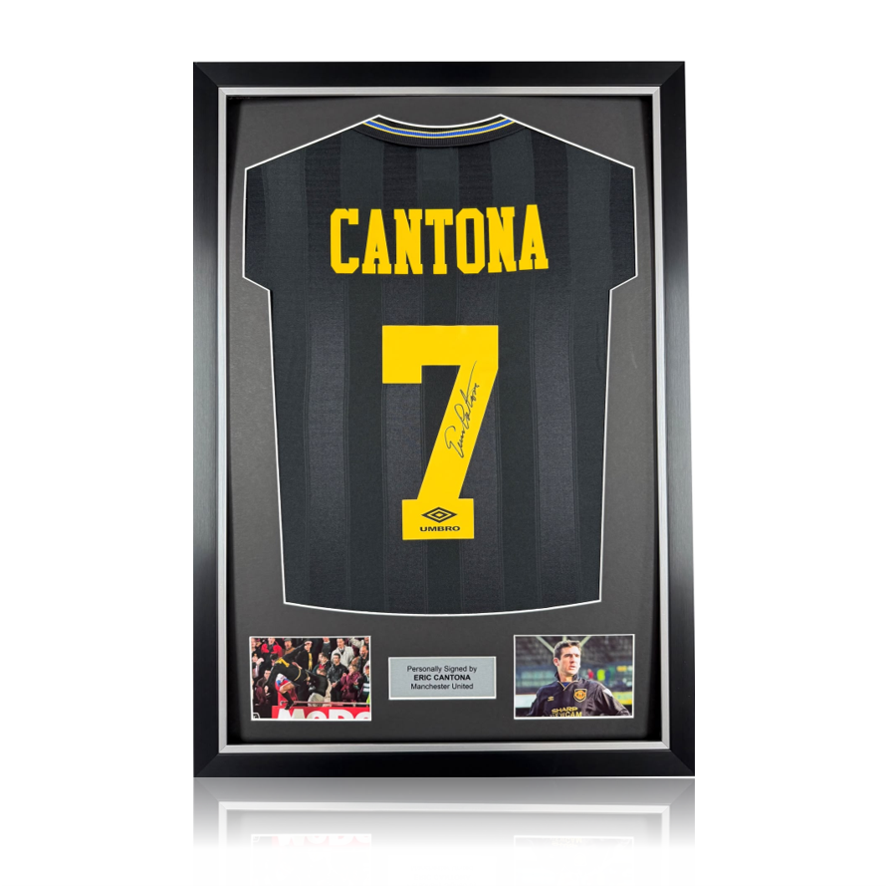 Eric Cantona Hand Signed Manchester United 1993/95 Away Shirt in Deluxe Classic Frame
