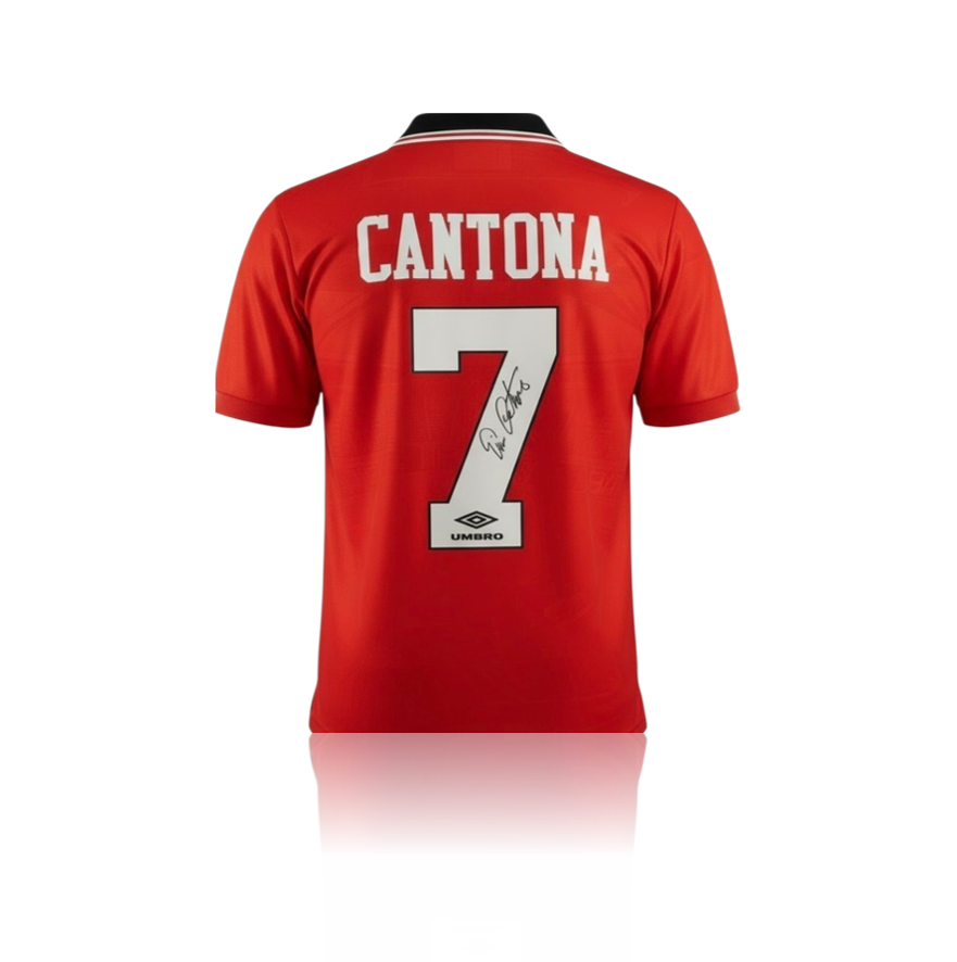 Eric Cantona Hand Signed Manchester United 1994/96 Home Shirt in Deluxe MONTAGE Frame