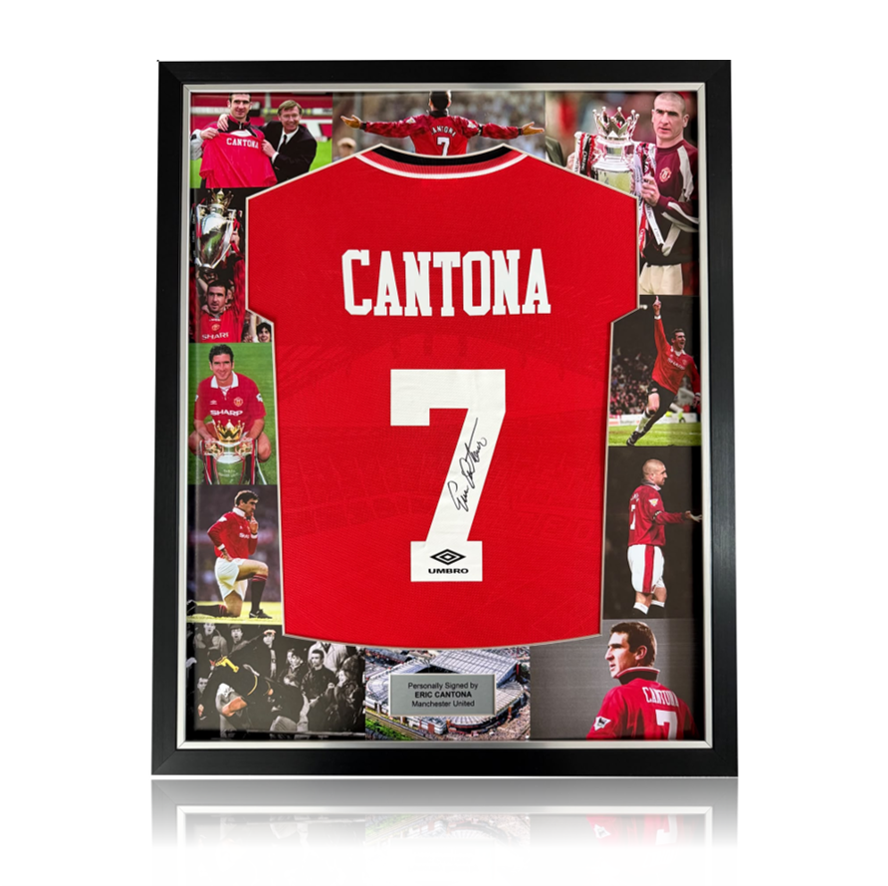 Eric Cantona Hand Signed Manchester United 1994/96 Home Shirt in Deluxe MONTAGE Frame