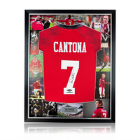 Eric Cantona Hand Signed Manchester United 1996/98 Home Shirt in Deluxe MONTAGE Frame