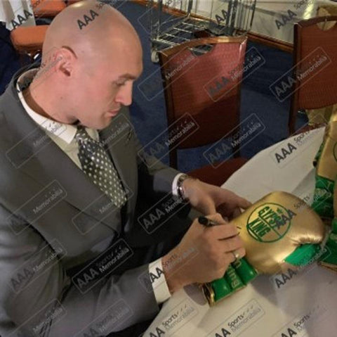 Tyson Fury Signed ‘Gypsy King’ Gold/Green Boxing Glove in Deluxe Acrylic Display Case