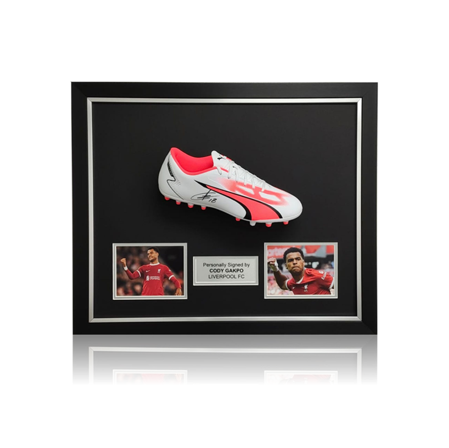 Cody Gakpo Hand Signed WHITE Football Boot In Deluxe Dome Frame
