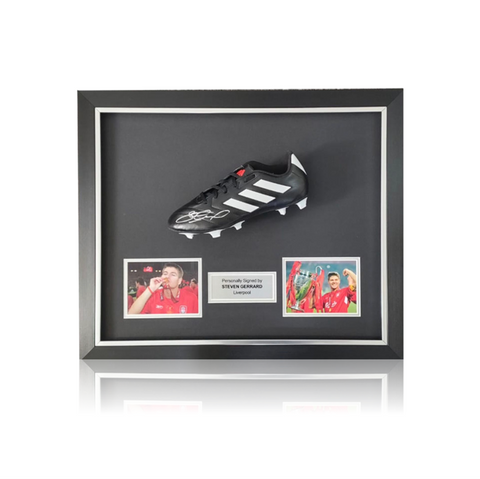 Steven Gerrard Hand Signed BLACK Adidas Football Boot in Deluxe Classic Dome Frame