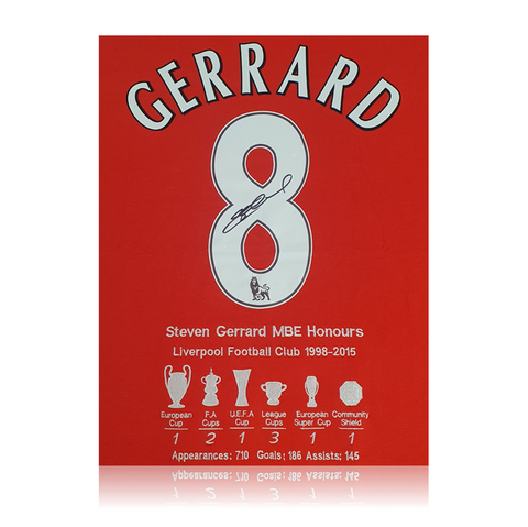 Steven Gerrard Hand Signed #8 Career Honours Presentation in Deluxe Classic Frame