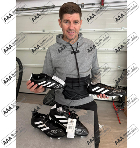 Steven Gerrard Hand Signed BLACK Adidas Football Boot in Deluxe Classic Dome Frame